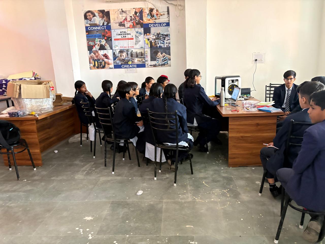 Students at a Relhan Innovation workshop or exhibition