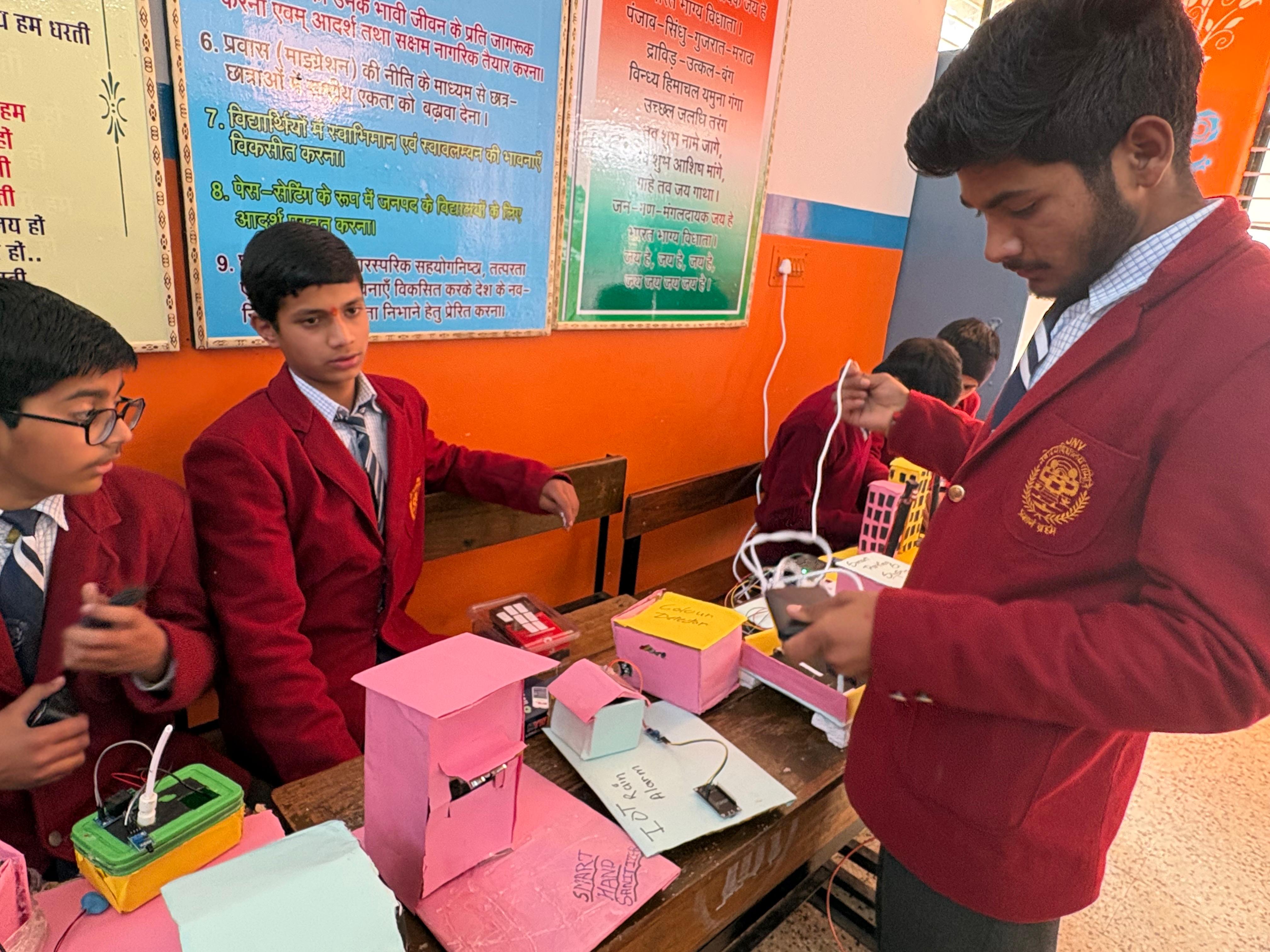 Students at a Relhan Innovation workshop or exhibition